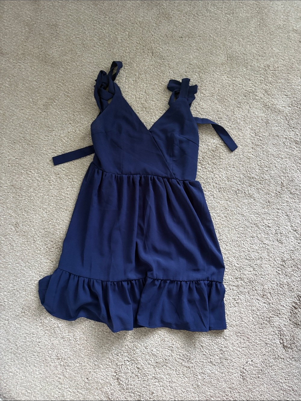 SHEIN Navy Blue Ruffle Hem Tie Strap Dress